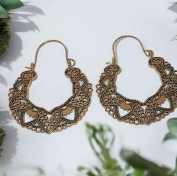 Gold Filigree Hoop Earrings - Picture 11 of 11